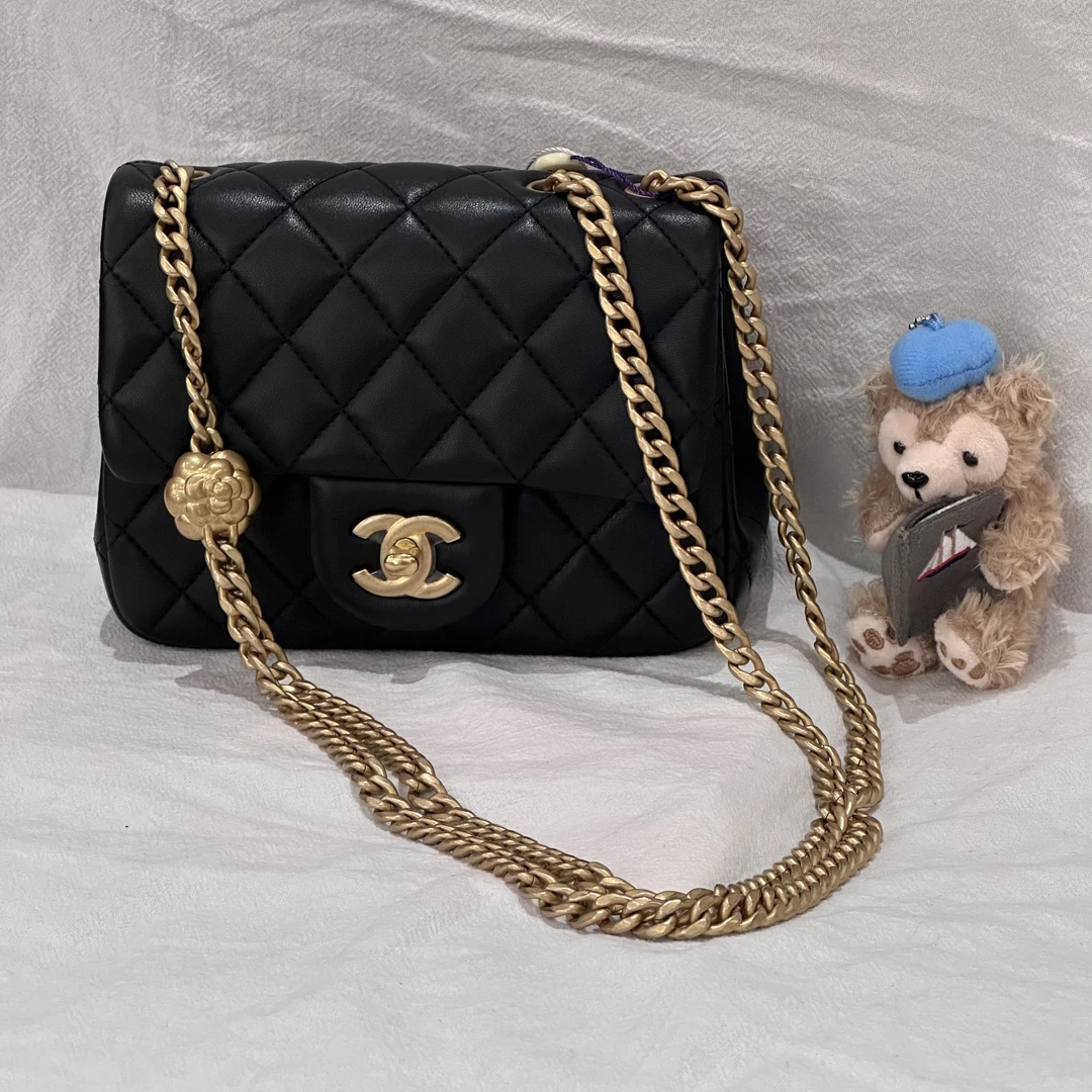 99新 Chanel/香奈儿 Chanel 23S 山茶花金球 方胖子黑金 经典黑色