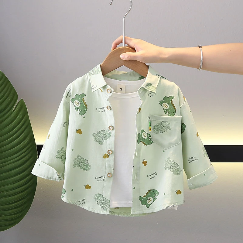 男宝宝纯棉衬衫春秋款儿童衬衣小童秋装男童秋季婴儿洋气长袖上衣