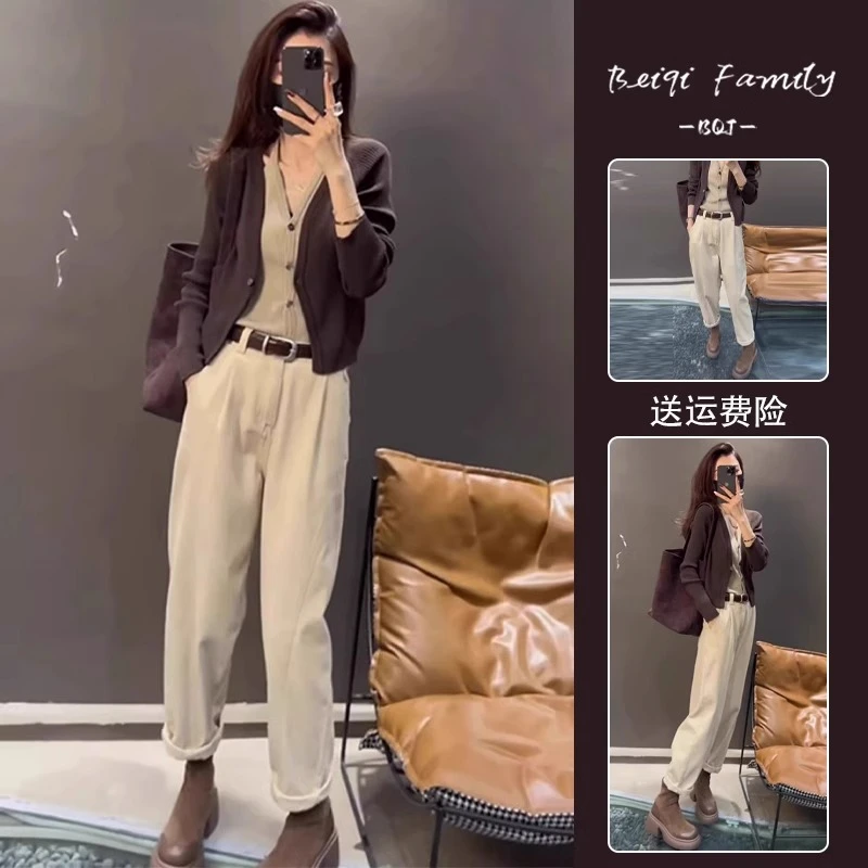 初秋新款女装高级感又a又飒套装小个子休闲针织衫气质穿搭两件套