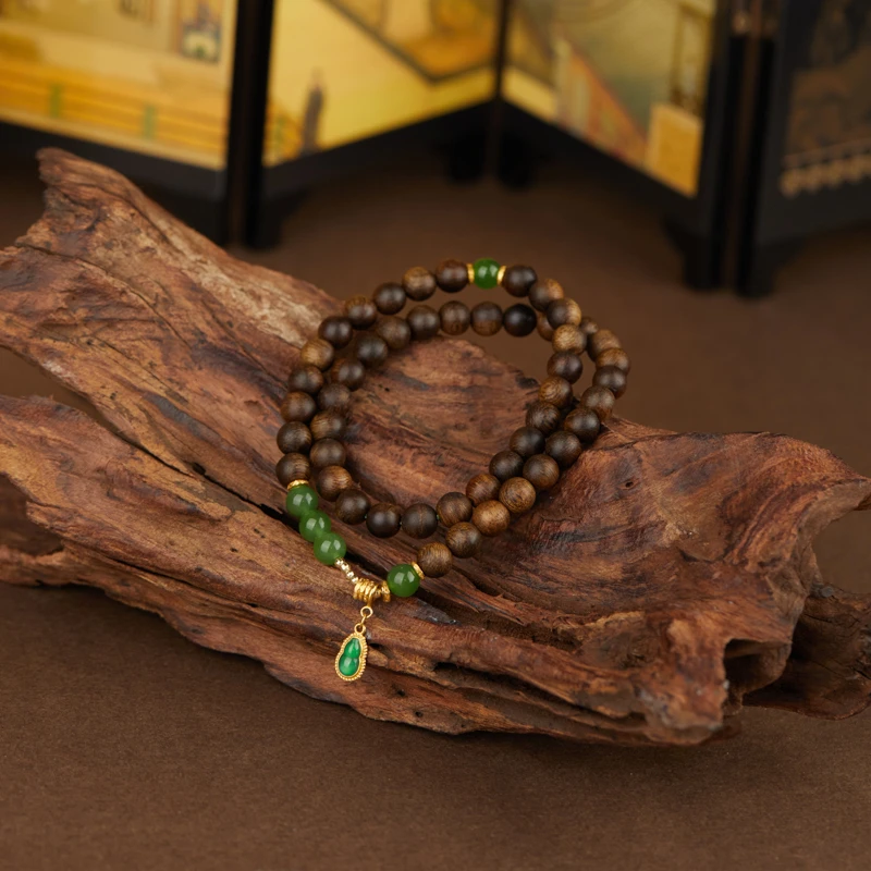 【乐小福珠宝】18K金翡翠双圈葫芦手链多样性发货