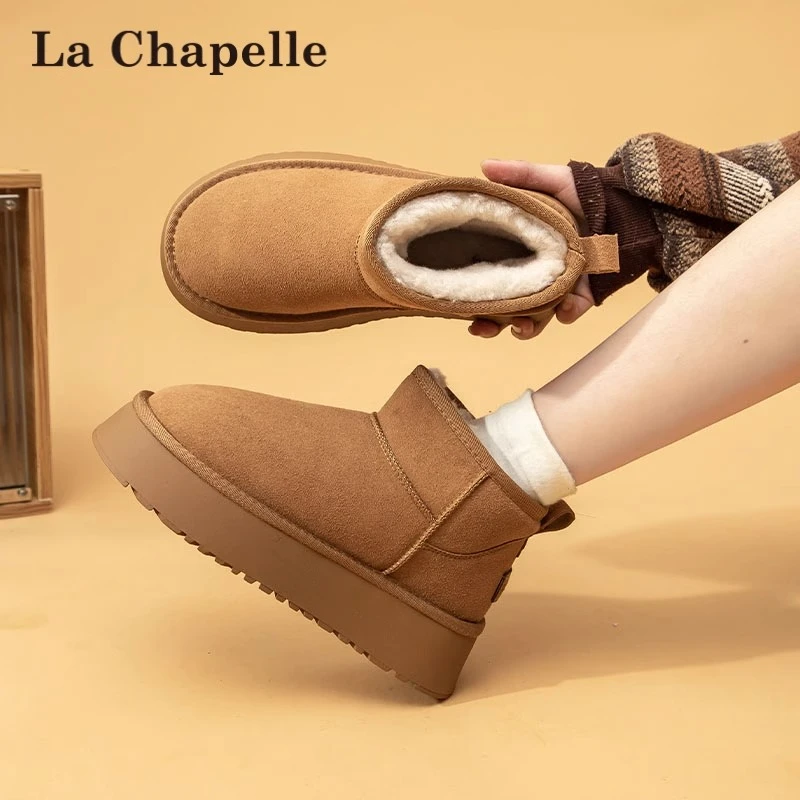 拉夏贝尔厚底雪地靴女款2024新款冬季加绒女鞋雪地靴女款防水防滑