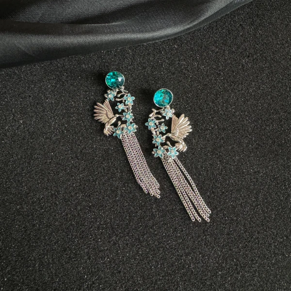 AOPOSS白姿 镀K金 [飞鸟衔花]耳针夹原创国风百搭流苏