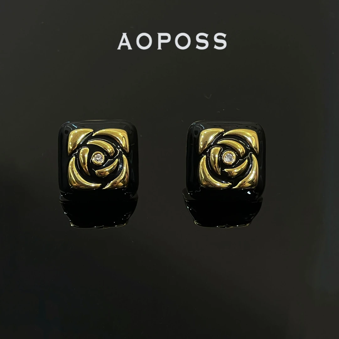 AOPOSS白姿 镀K金 [丝绒玫瑰]耳钉耳夹原创设计高颜值耳饰