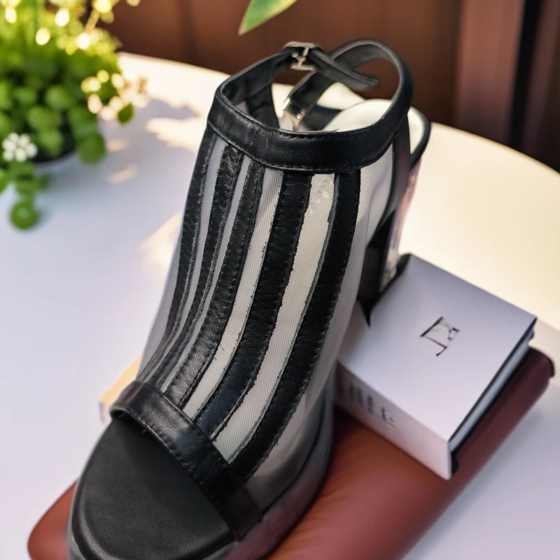 女式凉鞋百搭黑色厚底高跟复古粗跟时尚休闲女士