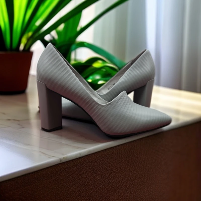 灰色女式高跟鞋# 真皮舒适#时尚百搭气质女士春季尖头浅口中跟