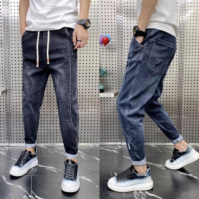 春季潮流弹力小脚牛仔裤男款青年百搭哈伦长裤宽松休闲裤痞帅修身