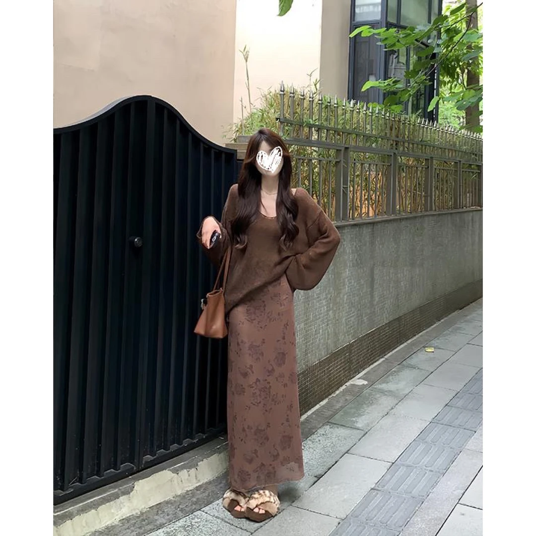 【日常慵懒感】秋季玫瑰印花气质百搭时尚减龄显瘦半身裙