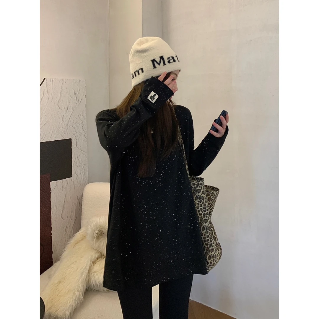 柔软亲肤德绒打底衫秋冬加厚保暖慵懒宽松白色长袖上衣Y1086