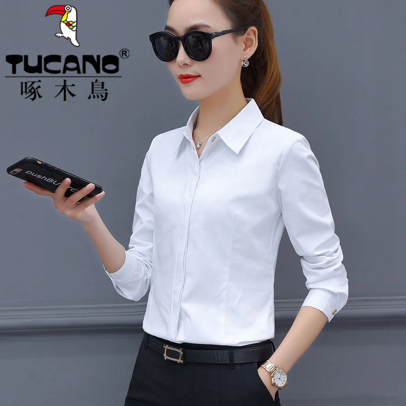 啄木鳥新款白色衬衫女长袖春秋职业装上衣正装工作服高档女士衬衣