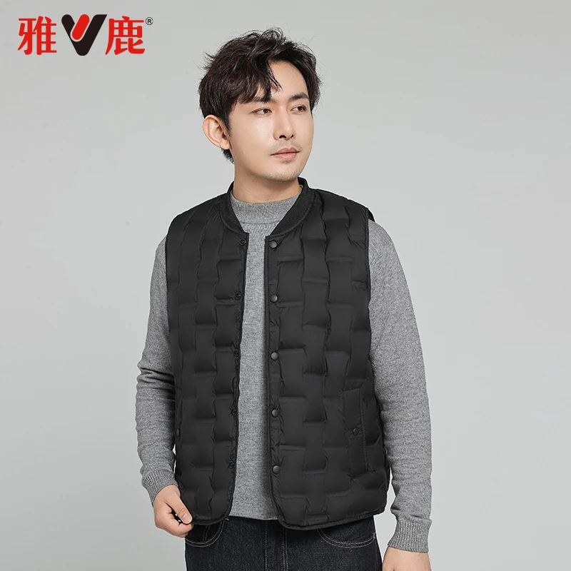 雅鹿男装9300男士加绒背心轻薄防风90绒装保暖羽绒马甲坎肩正品