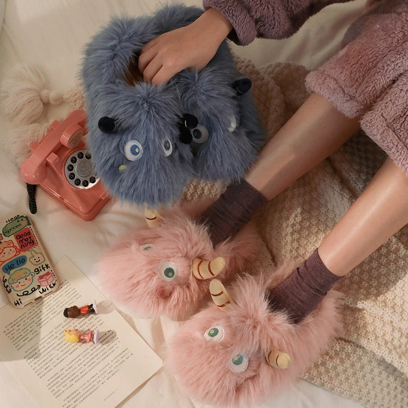 冬季新款全包跟棉拖鞋家用室内保暖厚底毛茸茸拖鞋情侣宿舍拖鞋