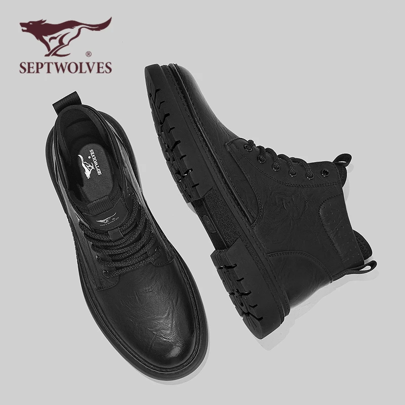 七匹狼秋季高帮马丁靴男2025新款保暖黑色复古休闲男士靴子英伦风