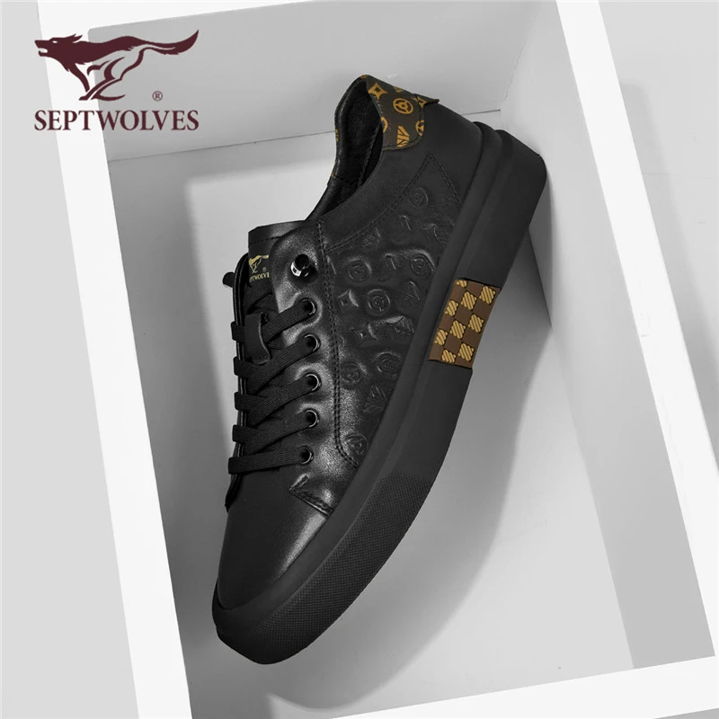 七匹狼小黑鞋秋冬季新款保暖休闲皮鞋高级感时尚厚底板鞋男士百搭