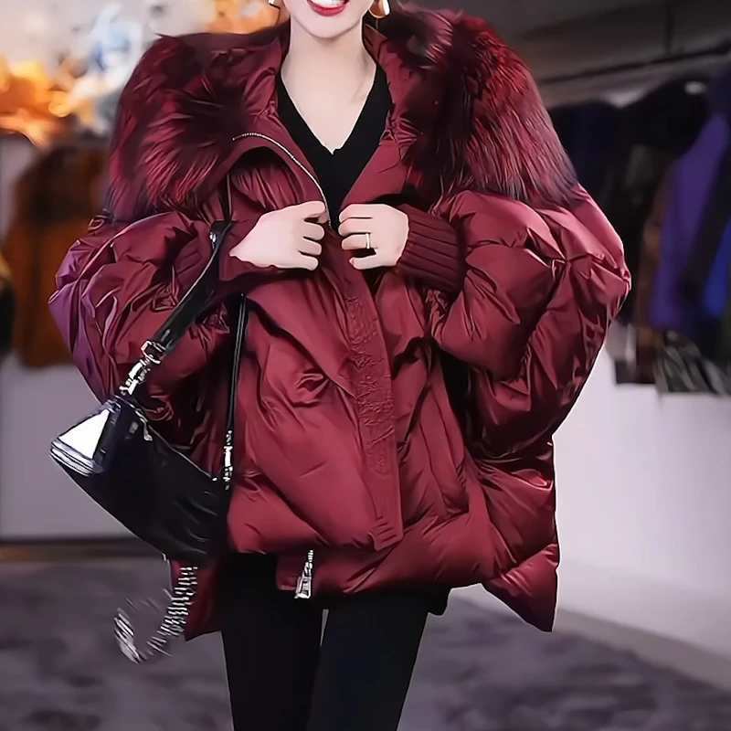 狐狸毛大毛领羽绒服女2024年新款冬季宽松加厚炸街保暖外套