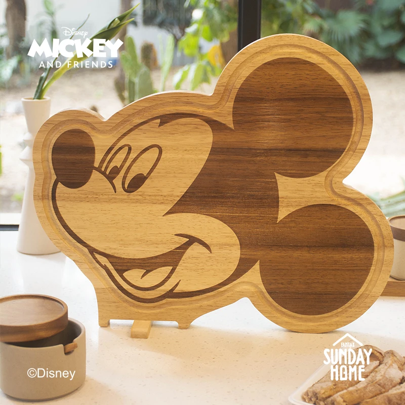 SUNDAYHOME迪士尼米奇橡胶木菜板家用托盘西餐糕点盘轻食砧板摆件