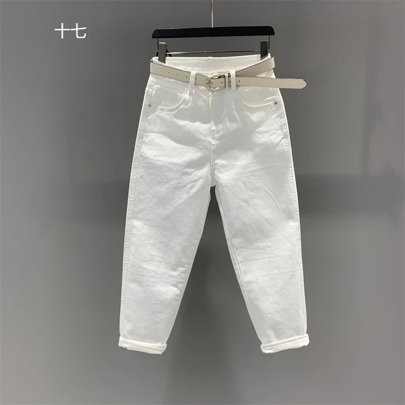 欧货加绒白色牛仔裤女2025冬季加绒宽松休闲显瘦萝卜哈伦老爹裤女