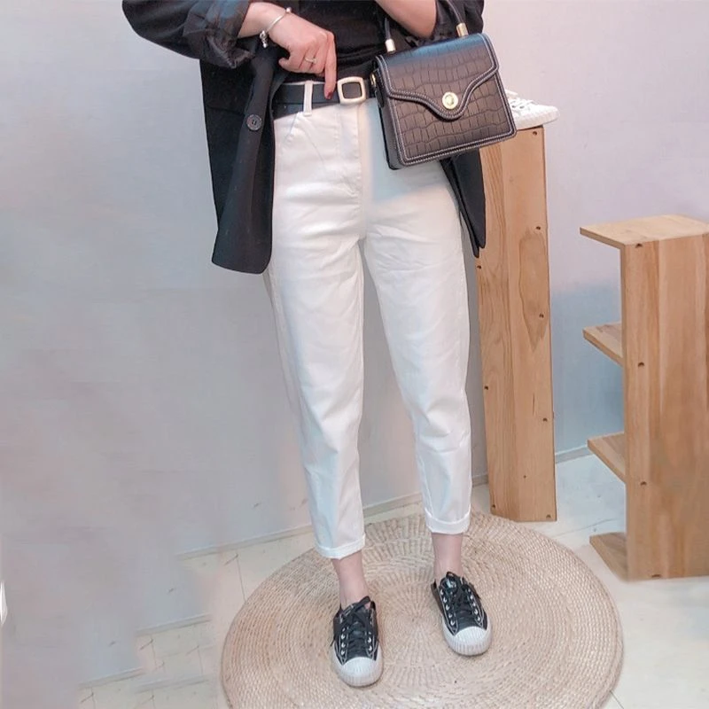 白色老爹牛仔裤女爆款2025新款高腰九分小个子宽松显瘦遮胯哈伦裤