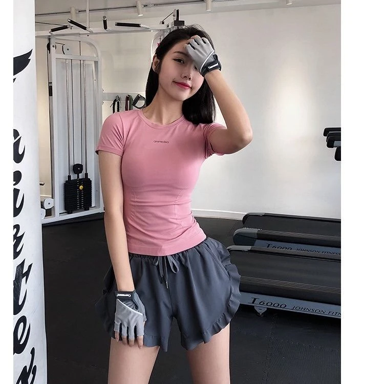清暄锦运动健身短袖女夏显瘦高弹力速干跑步上衣紧修身瑜伽服t恤