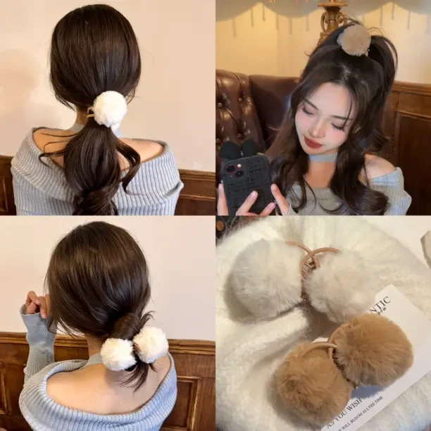 软糯绒球~秋冬毛绒抓夹小众高级感发夹女后脑勺可爱马尾夹子发饰