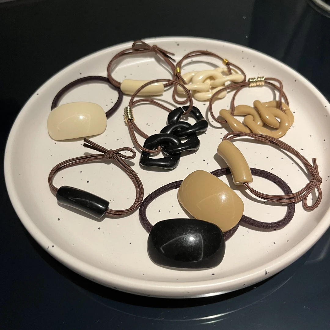 9根奶咖色系方块链条弧形弹力发绳发圈