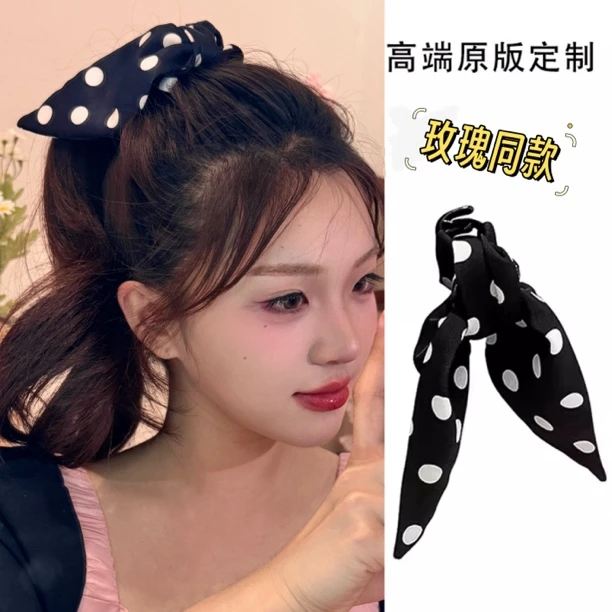 玫瑰的故事～黄亦玫同款波点马尾抓夹蝴蝶结发夹盘发鲨鱼夹女