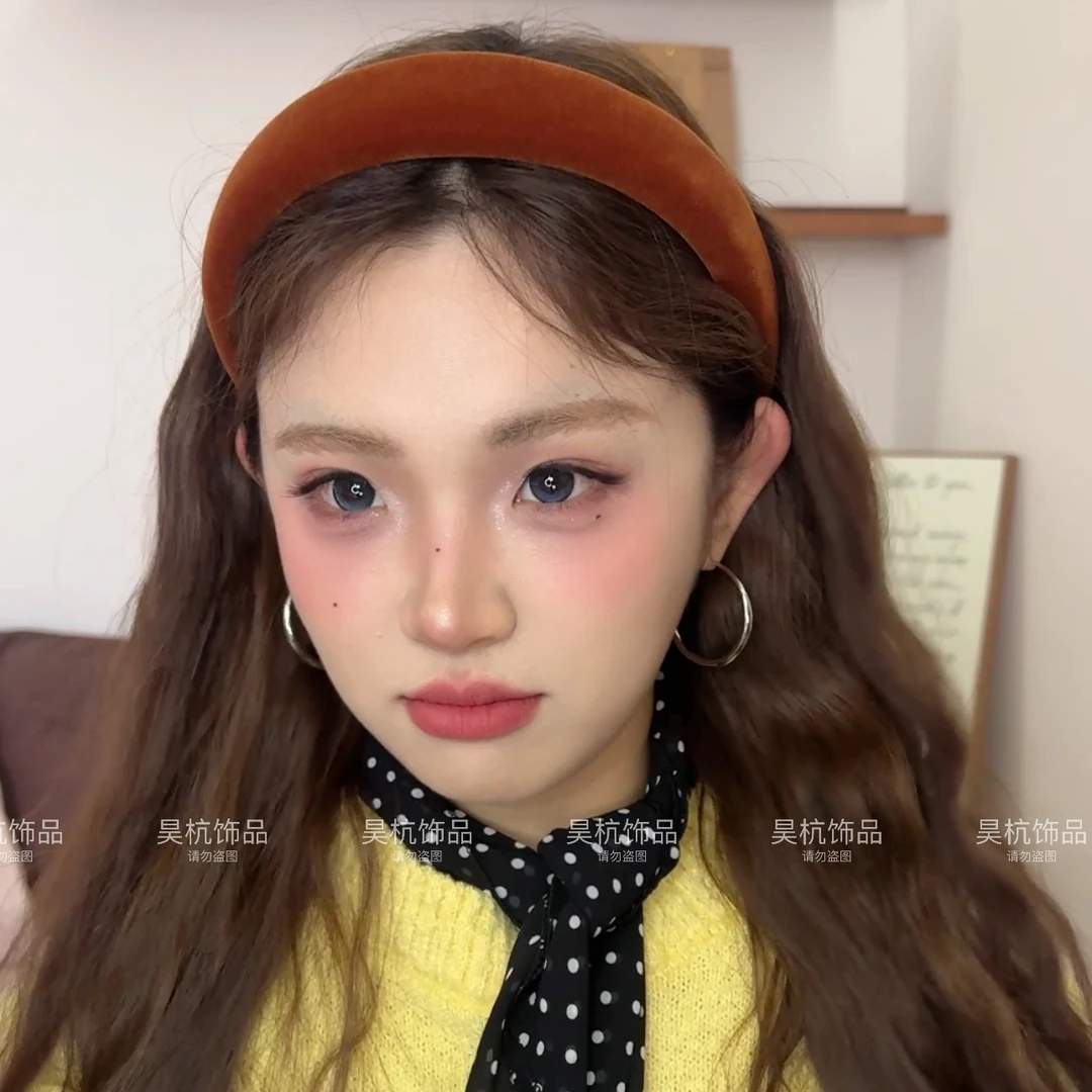 南瓜蜜橘！丝绒巨显白熟南瓜色发箍温柔慵懒氛围外出高颅顶海绵