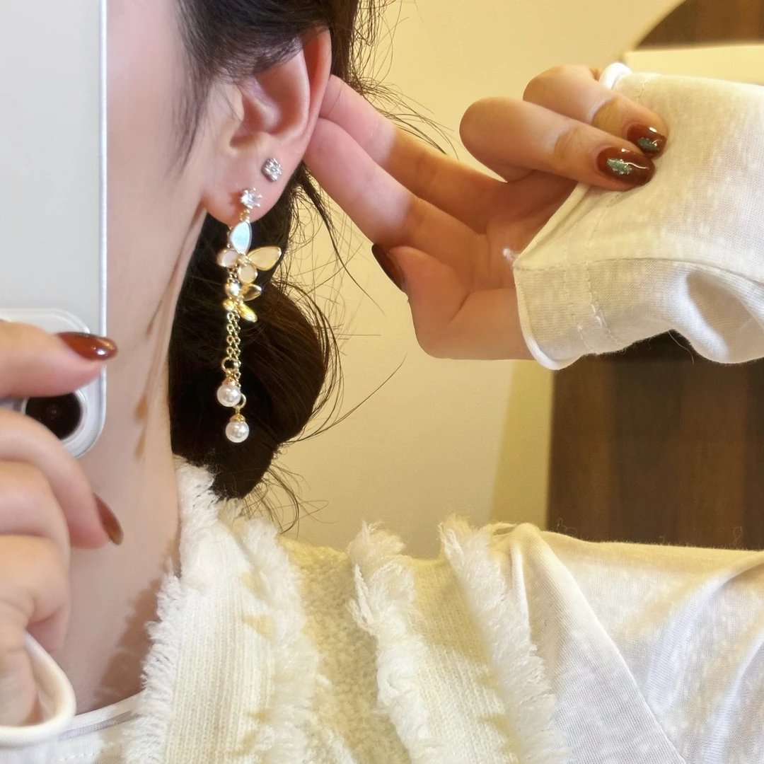 S925银针两戴蝴蝶质感流苏轻奢小众高级感气质小众ins