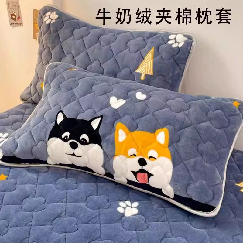 正宗牛奶绒枕套秋冬季家用珊瑚绒儿童枕芯套大人床上防头油枕头套