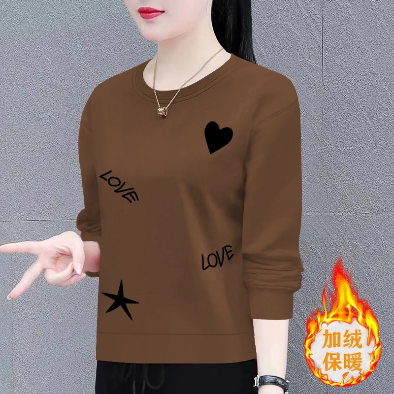 时尚卫衣女士2024秋冬季新款韩版宽松显瘦长袖圆领上衣加绒加厚潮