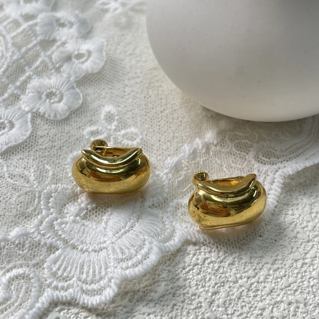 铜合金耳饰 【六六中古】孤品有标复古耳夹ap4085