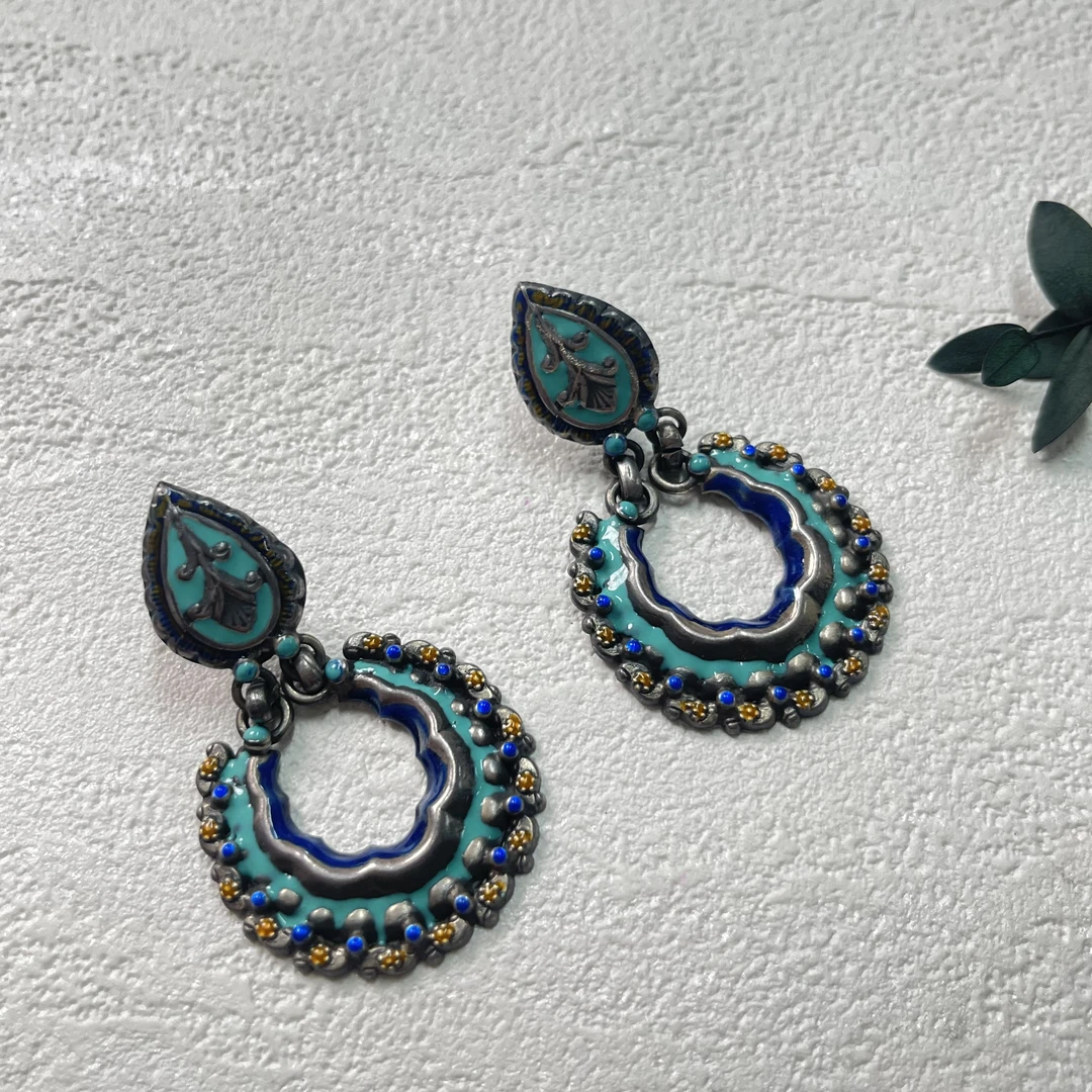 925银珐琅耳饰 【六六中古】孤品复古耳钉th1457