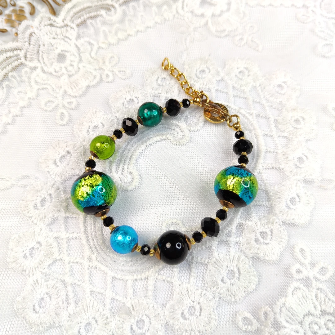 铜合金手链 【六六中古】孤品复古手工老琉璃手链km1255最小手围16