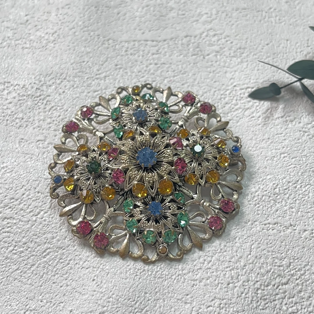 铜合金合成锆石胸针 【六六中古】孤品复古胸针ad4150