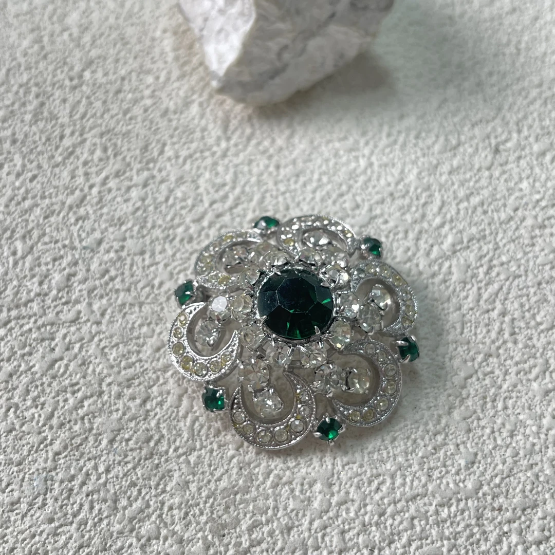 铜合金合成锆石胸针 【六六中古】孤品复古胸针th142