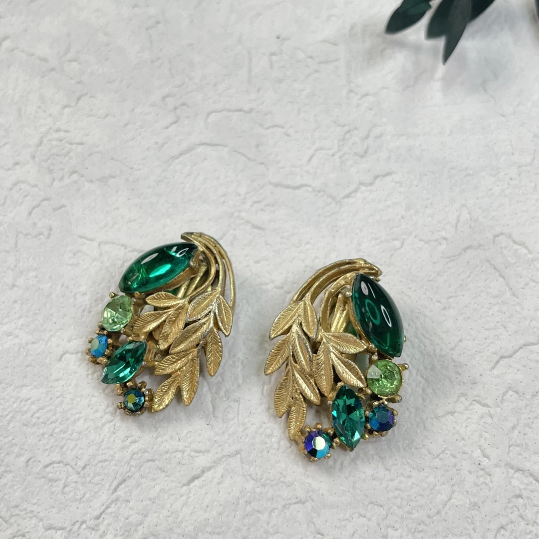 铜合金合成锆石耳饰 【六六中古】孤品复古耳夹th1108