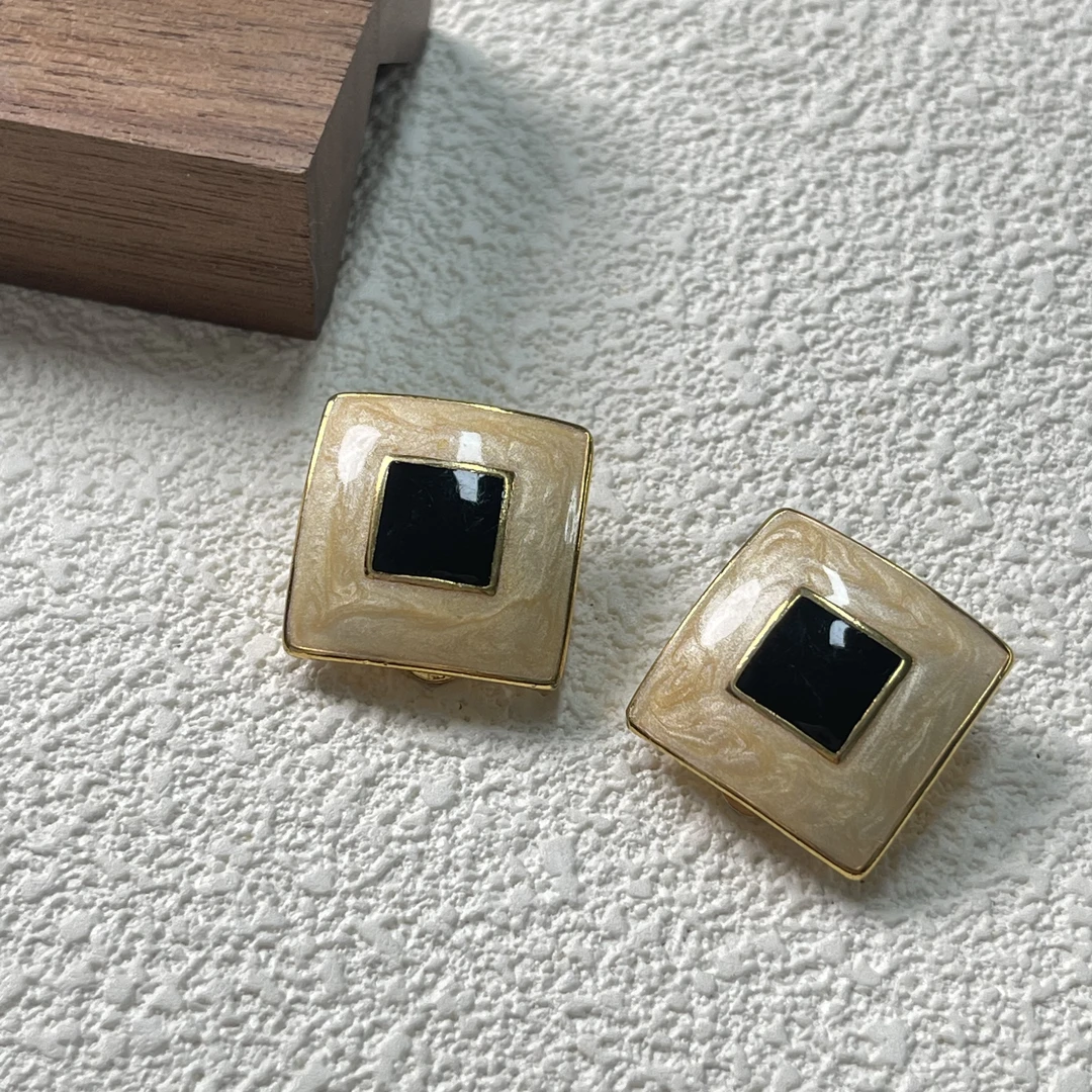 铜合金耳饰 【六六中古】孤品复古方型耳夹ap3712