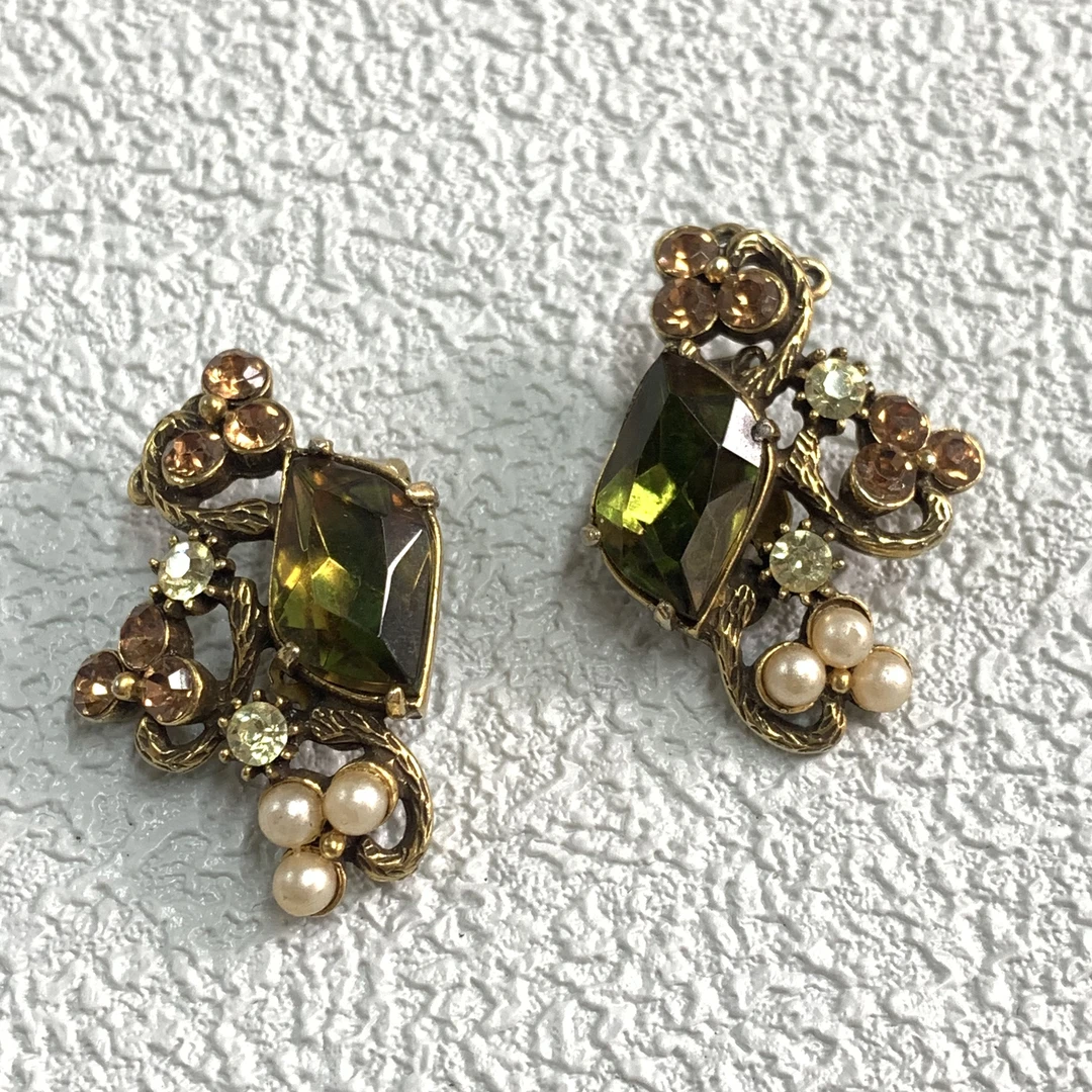 铜合金合成锆石耳饰 【六六中古】孤品复古耳夹kmm351