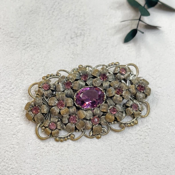 铜合金玻璃胸针 【六六中古】孤品复古胸针ad4221