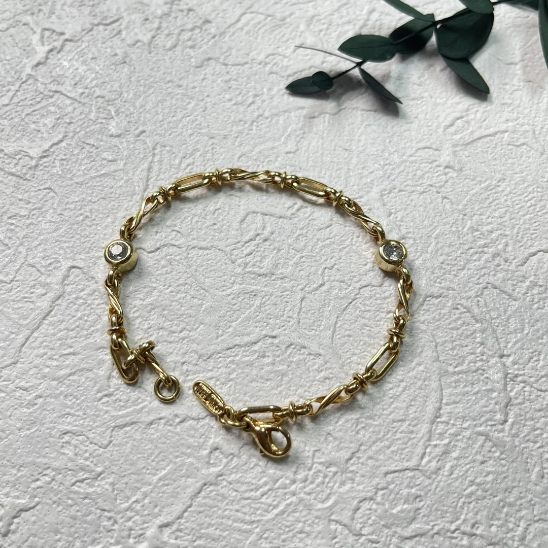 铜合金合成锆石手链 【六六中古】孤品复古手链th2535手围17