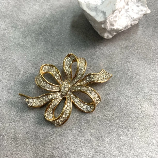 铜合金胸针 【六六中古】孤品复古莱茵石胸针km2725