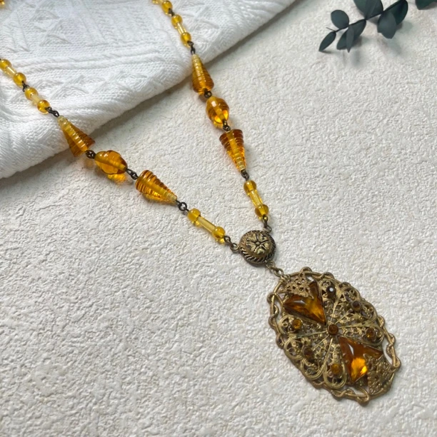 铜合金琉璃项链 【六六中古】孤品复古项链aw6818链长52cm