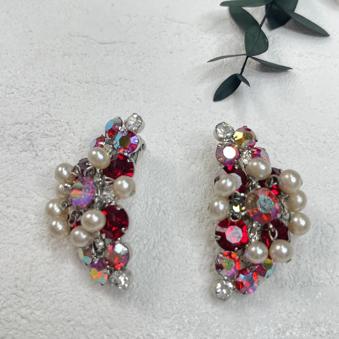 铜合金合成锆石耳饰 【六六中古】孤品复古耳夹th1509