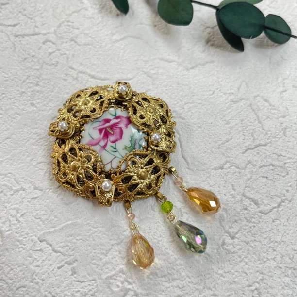 铜合金合成锆石胸针 【六六中古】孤品复古胸针th2805