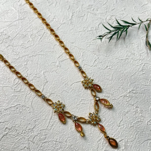 铜合金合成锆石项链 【六六中古】孤品复古项链th2298链长51cm