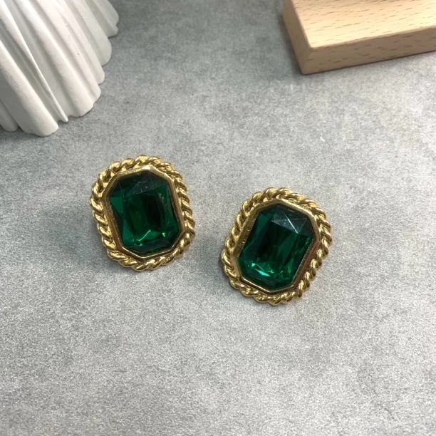 铜合金耳饰 【六六中古】孤品复古莱茵石耳钉km1849
