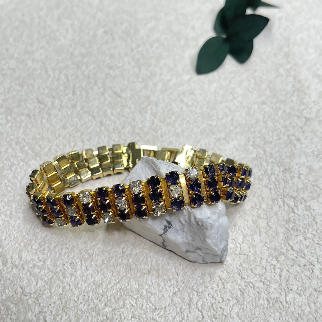 铜合金合成锆石手链 【六六中古】孤品复古手链th3679手围18