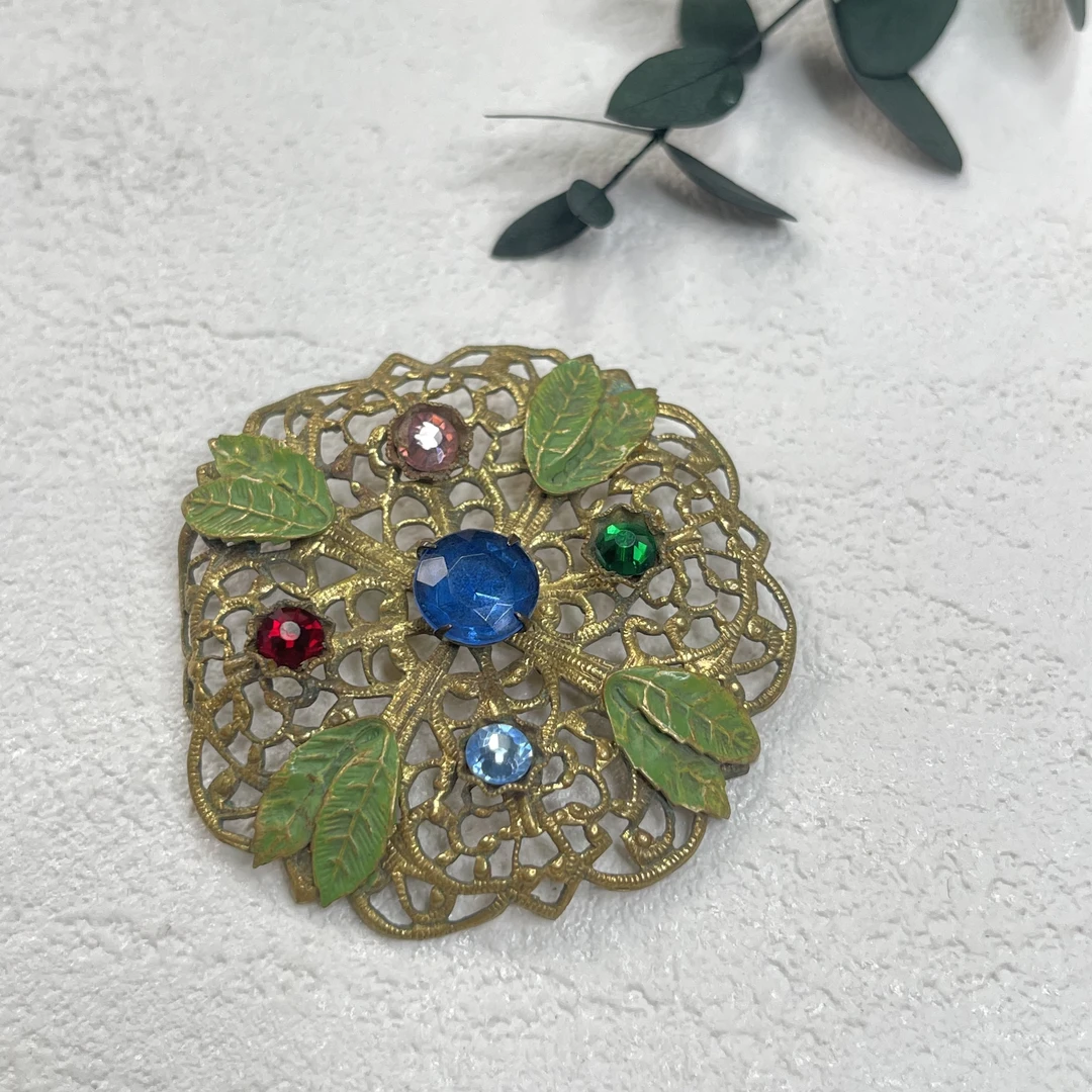 铜合金珐琅胸针 【六六中古】孤品复古胸针ad4195