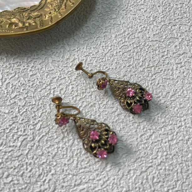 铜合金合成锆石耳饰 【六六中古】孤品复古耳夹km9859