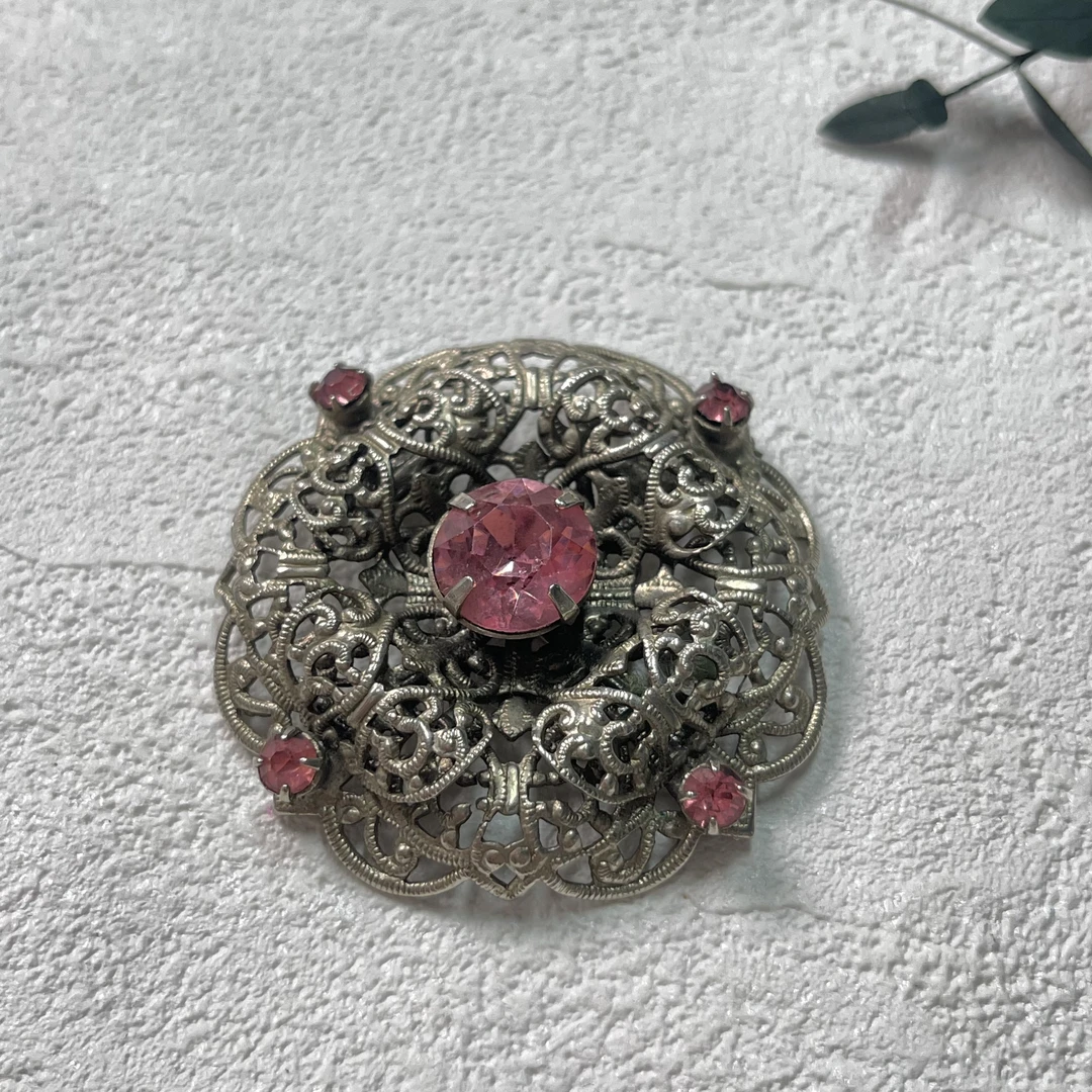 铜合金合成锆石胸针 【六六中古】孤品复古胸针ad4143
