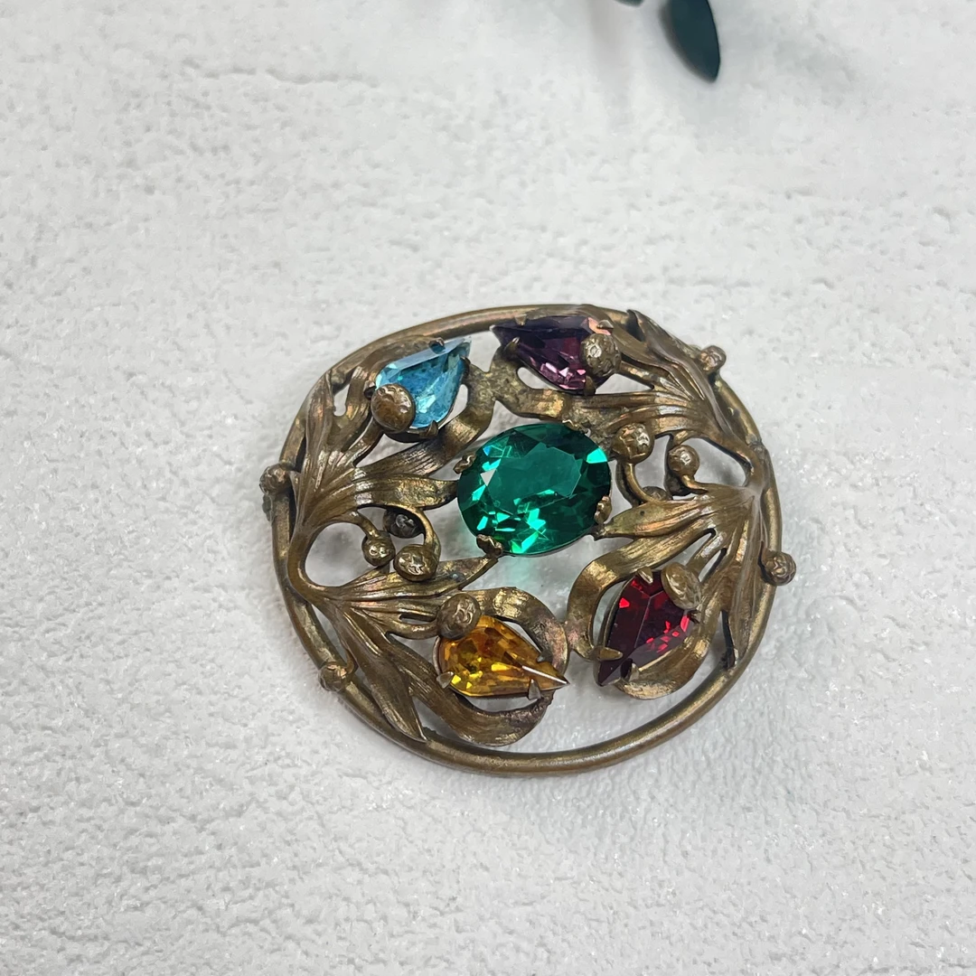 铜合金玻璃胸针 【六六中古】孤品复古胸针ad4234